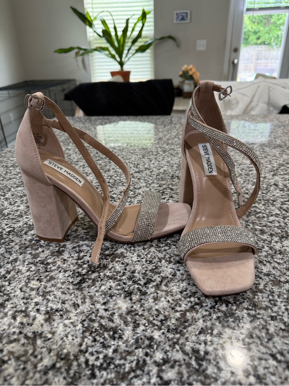 Steve Madden Blush Rhinestone Wrap-Ankle Block Heels